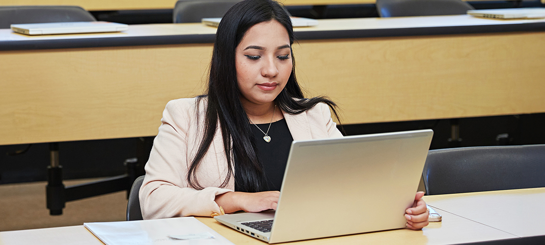 Student using a laptop