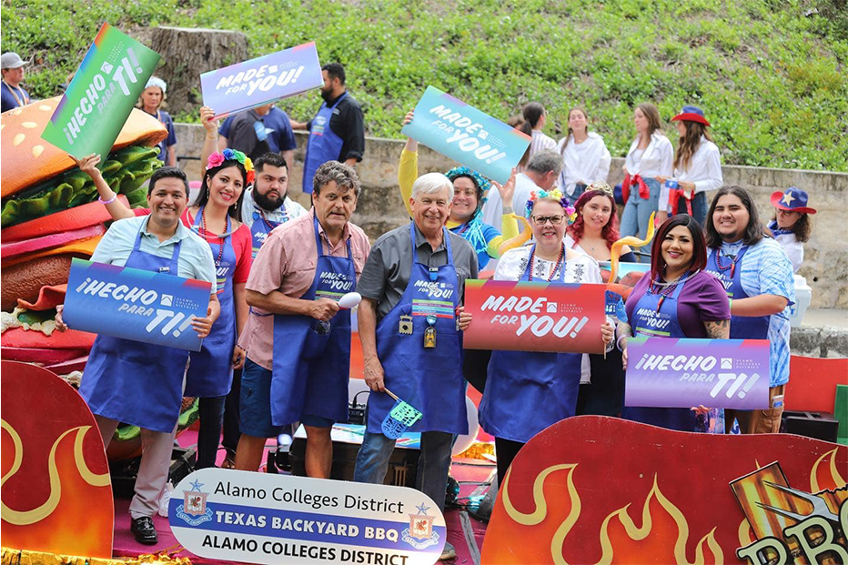 People on the Alamo Colleges District Fiesta River Parade Float